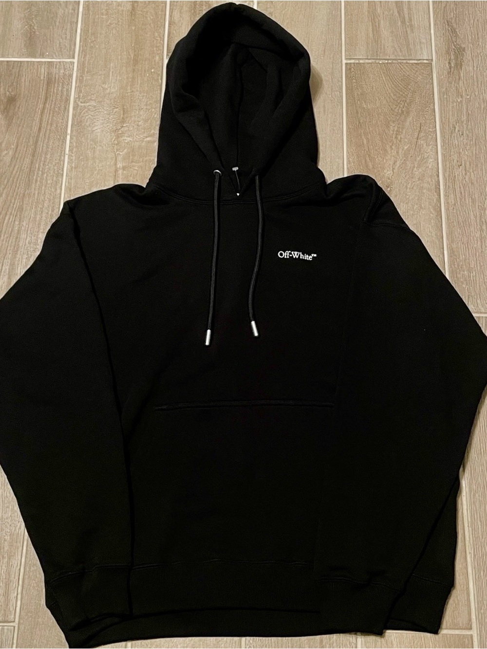 Off-White Black Hooded Sweatshirt with Small White Logo